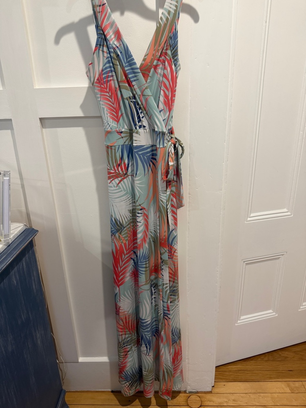 Gilli Tropical Palm Print Maxi Dress in Coral, Blue & Green